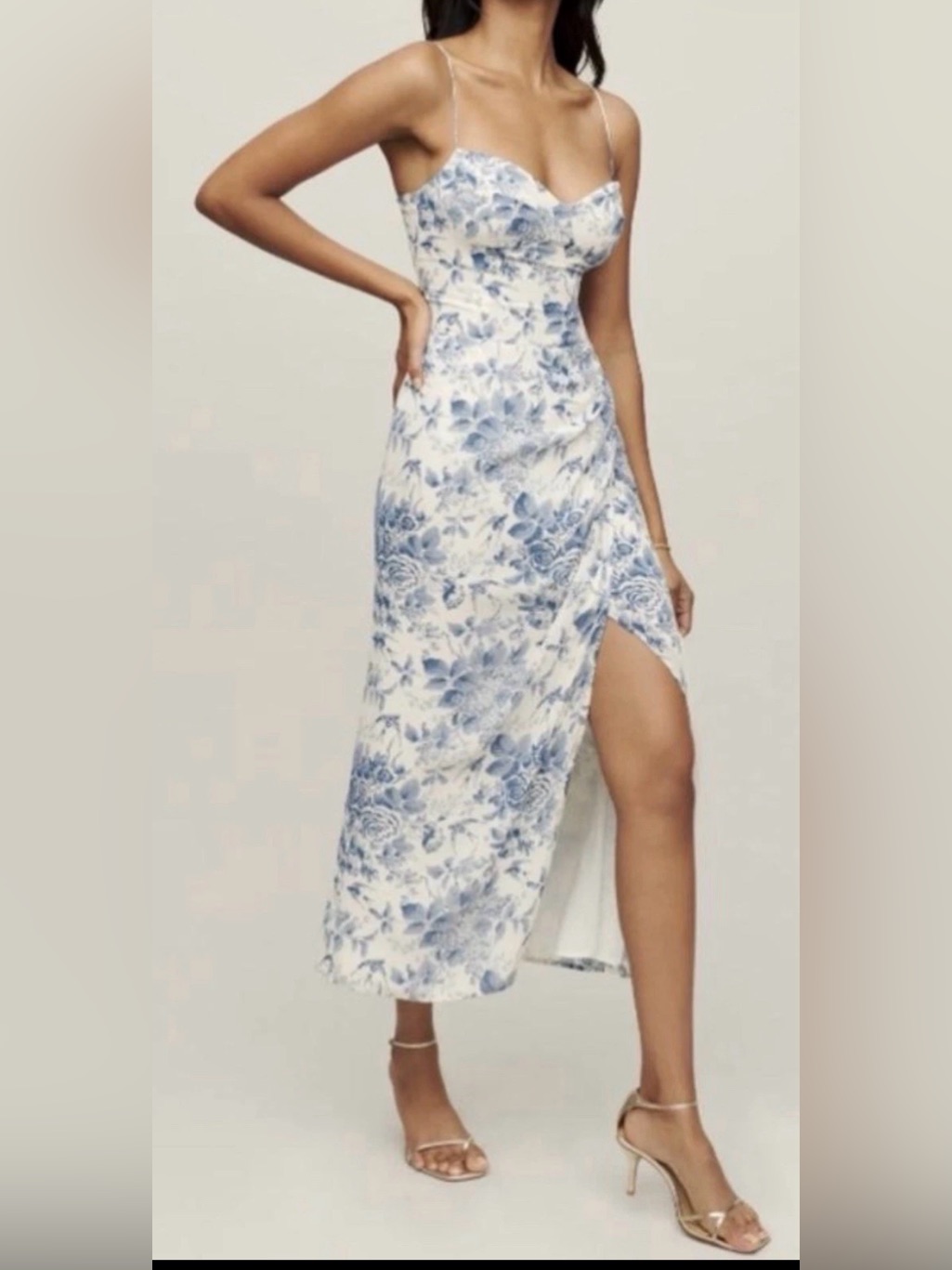 New Reformation Kourtney Dress In White Blue Size 12 $298